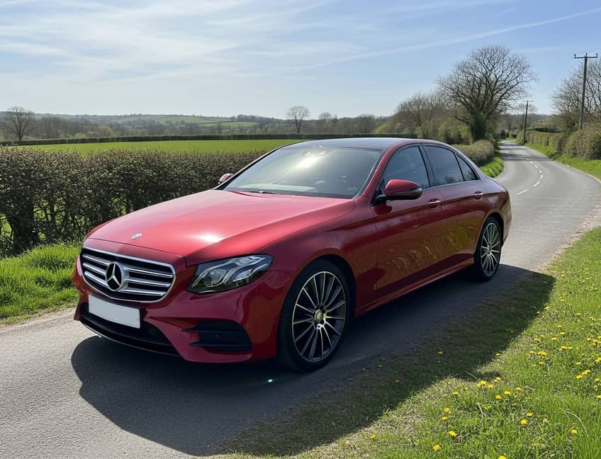 Blue Mercedes Actros truck with trailer parked at commercial depot